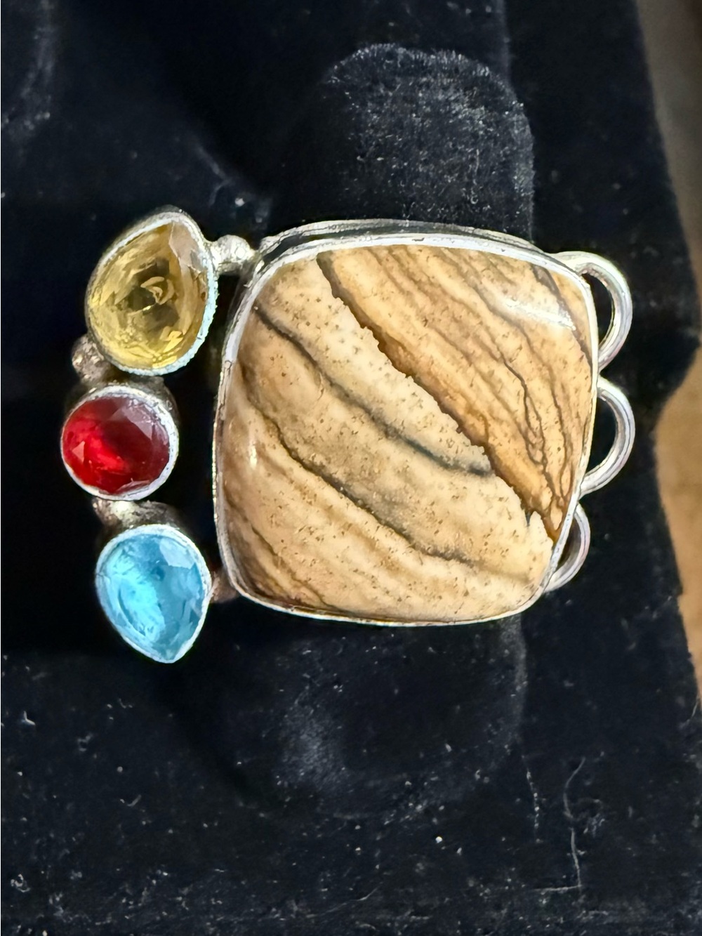 Multicolor Gemstone Statement Ring with Natural Jasper